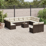 Salon de jardin avec coussins 13 pcs marron résine tressée