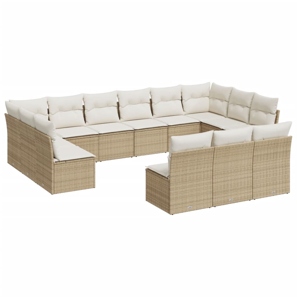 Salon de jardin avec coussins 13 pcs beige résine tressée