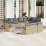 Salon de jardin avec coussins 13 pcs beige résine tressée