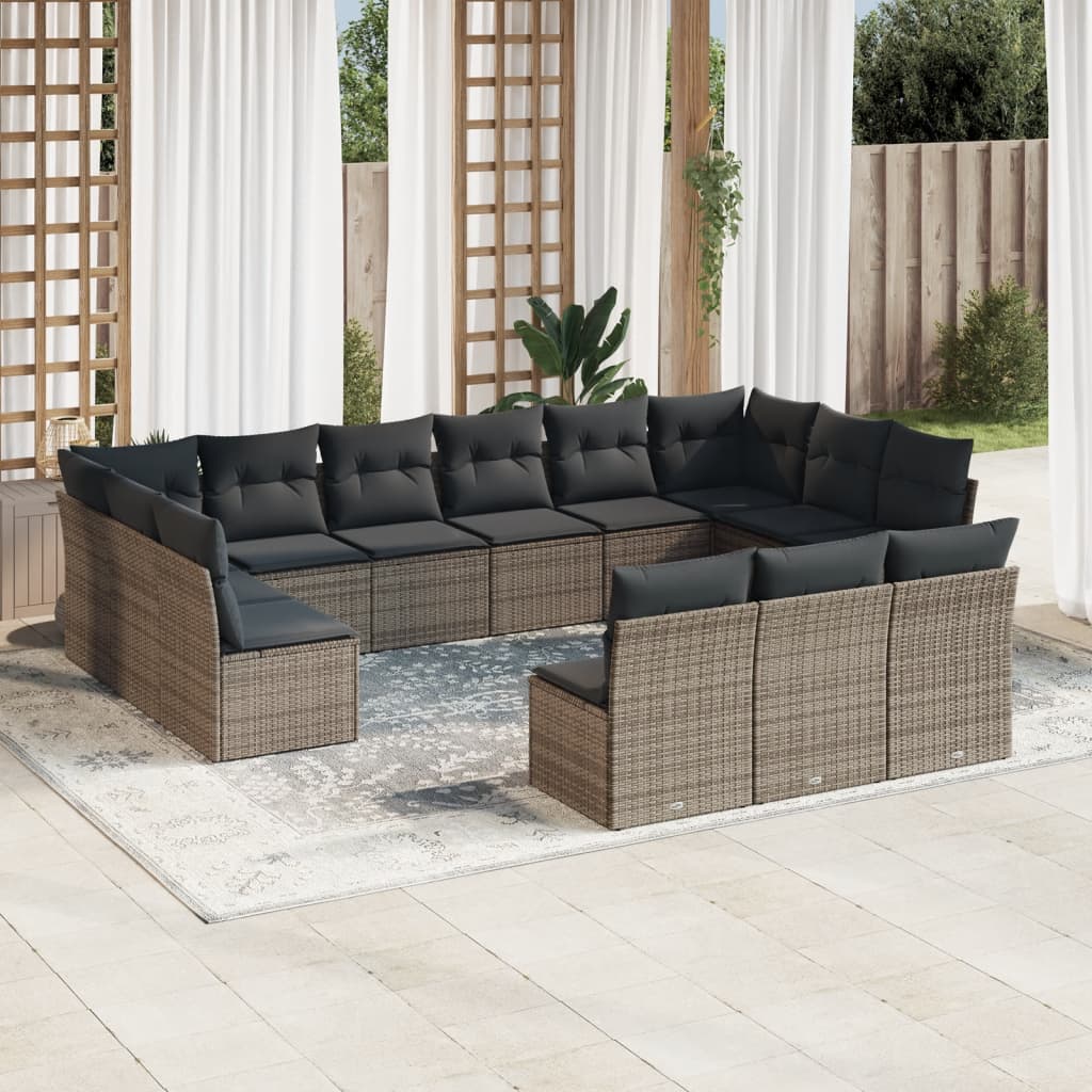 Salon de jardin avec coussins 13 pcs gris résine tressée