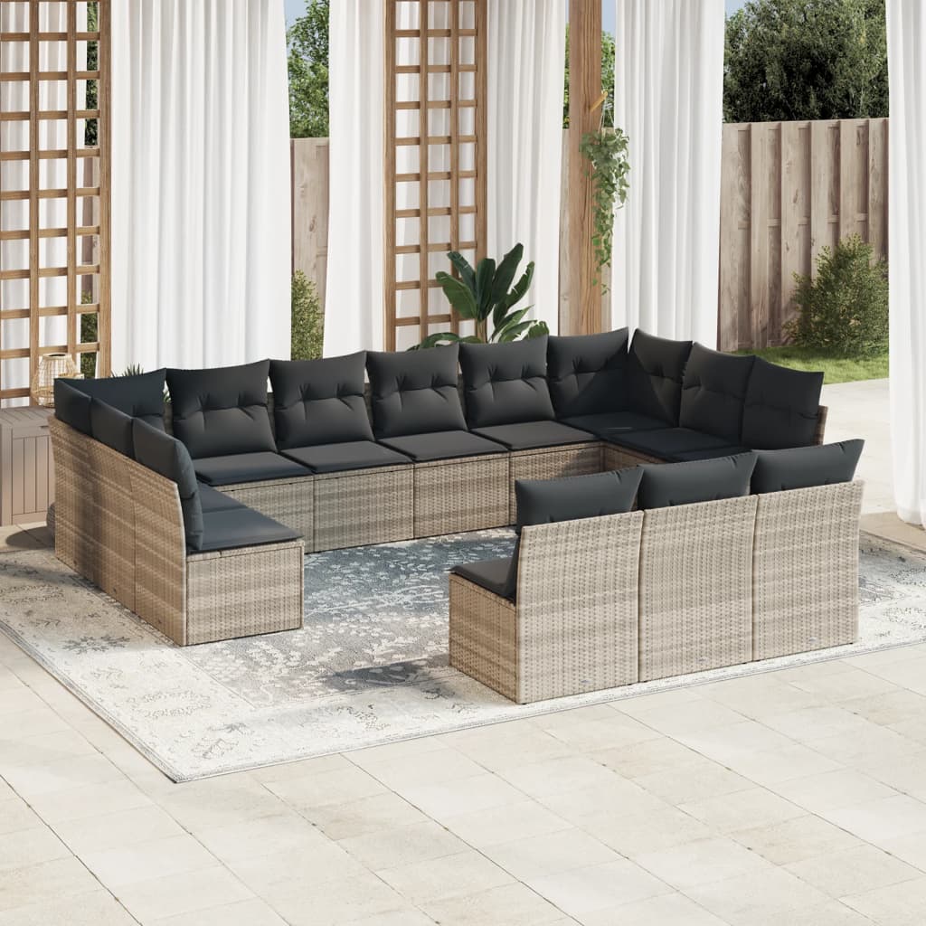 Salon de jardin avec coussins 13 pcs gris clair résine tressée