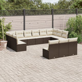 Salon de jardin avec coussins 13 pcs marron résine tressée