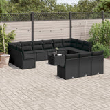 Salon de jardin avec coussins 14 pcs noir résine tressée