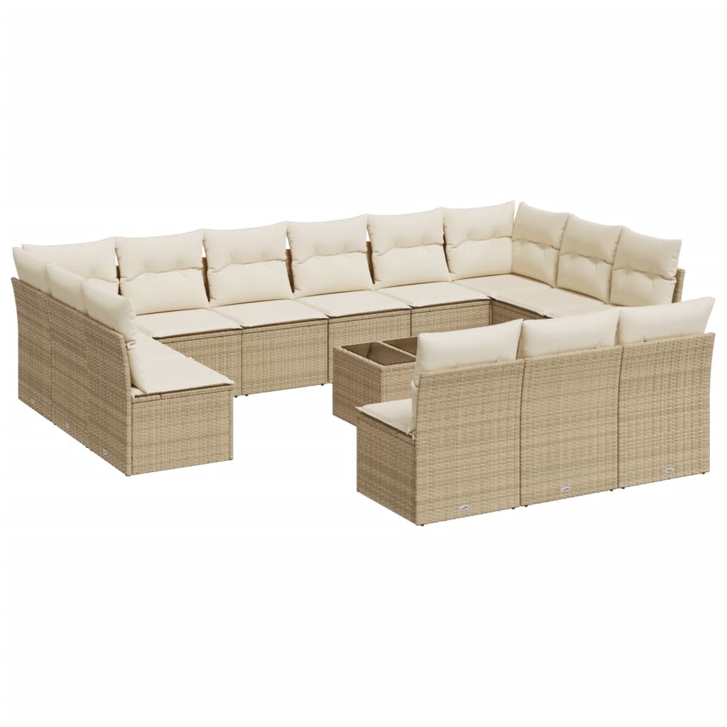 Salon de jardin avec coussins 14 pcs beige résine tressée