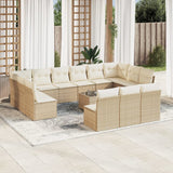 Salon de jardin avec coussins 14 pcs beige résine tressée