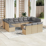 Salon de jardin avec coussins 14 pcs beige résine tressée