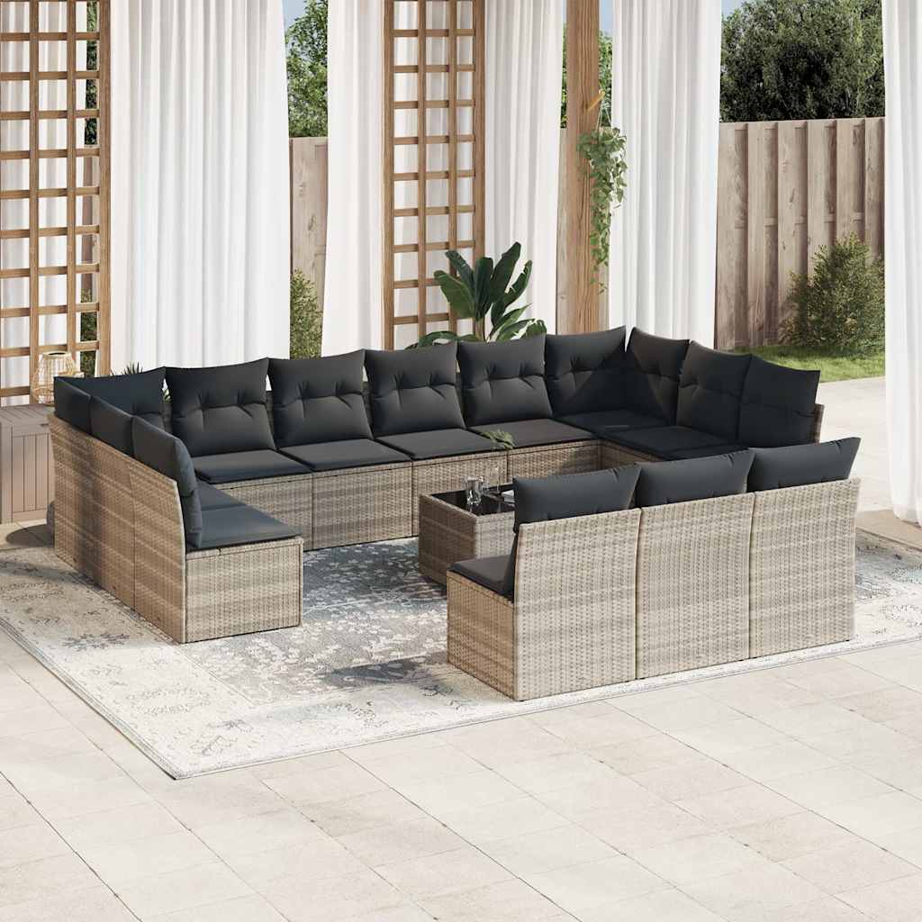 Salon de jardin avec coussins 14 pcs gris clair résine tressée