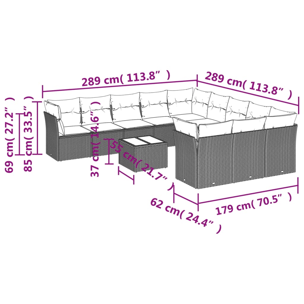 Salon de jardin avec coussins 12 pcs beige résine tressée