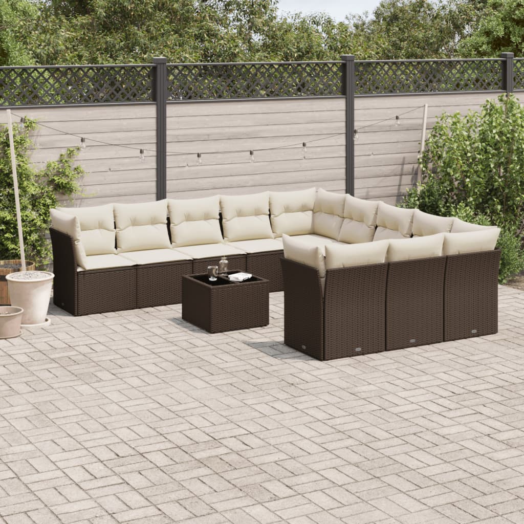 Salon de jardin avec coussins 12 pcs marron résine tressée