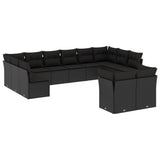 Salon de jardin 12 pcs avec coussins noir résine tressée