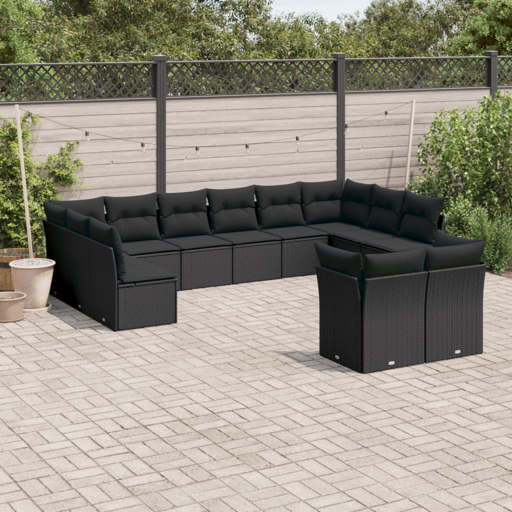 Salon de jardin 12 pcs avec coussins noir résine tressée