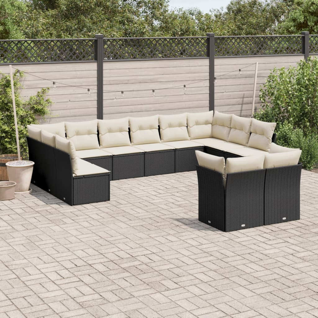 Salon de jardin 12 pcs avec coussins noir résine tressée