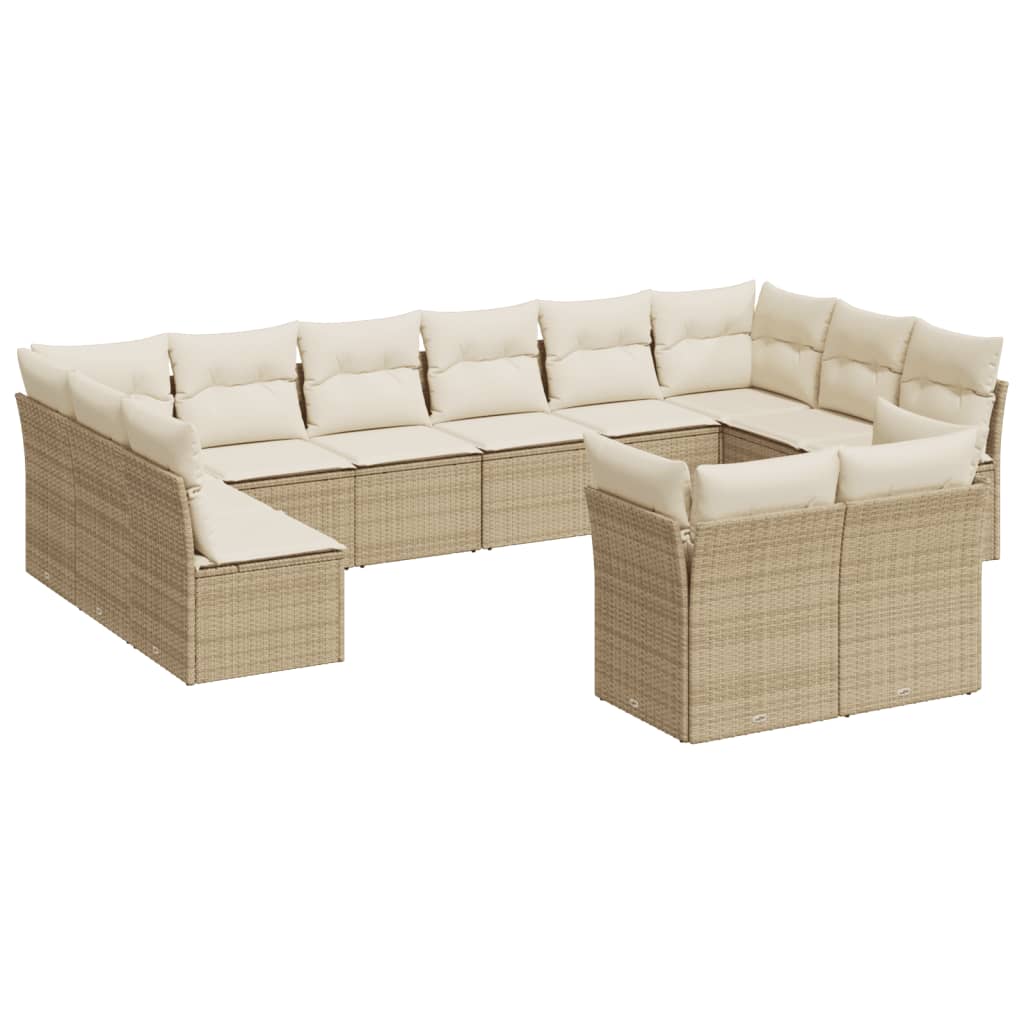 Salon de jardin avec coussins 12 pcs beige résine tressée