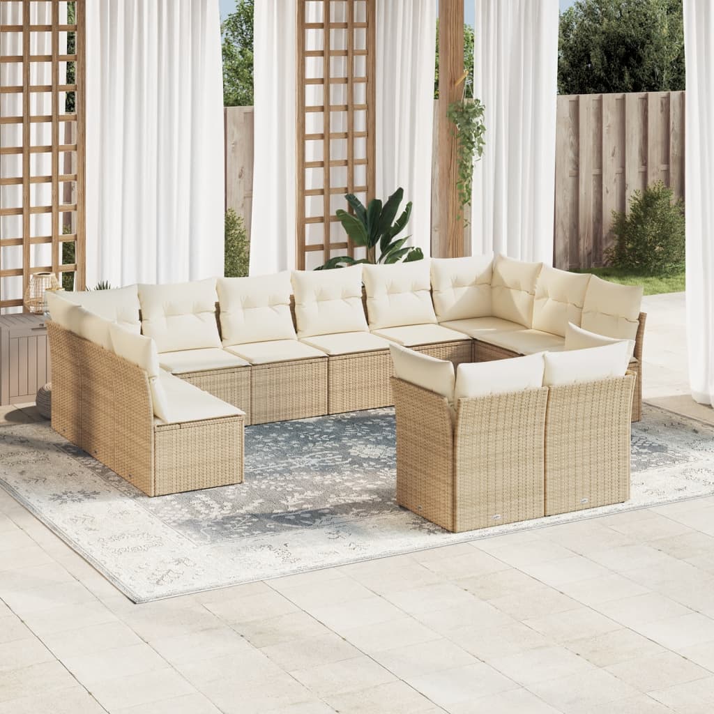 Salon de jardin avec coussins 12 pcs beige résine tressée