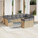 Salon de jardin avec coussins 12 pcs beige résine tressée