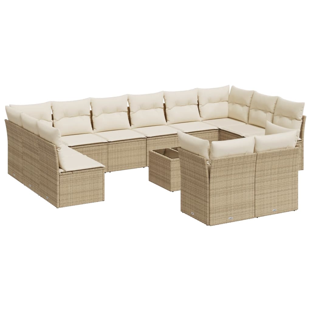 Salon de jardin avec coussins 13 pcs beige résine tressée