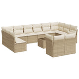 Salon de jardin avec coussins 13 pcs beige résine tressée