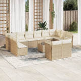 Salon de jardin avec coussins 13 pcs beige résine tressée