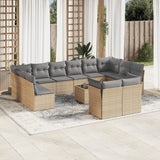 Salon de jardin avec coussins 13 pcs beige résine tressée