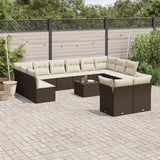 Salon de jardin avec coussins 13 pcs marron résine tressée