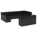 Salon de jardin avec coussins 13 pcs noir résine tressée