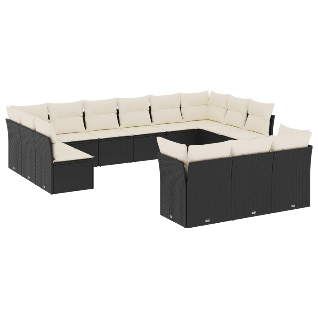 Salon de jardin avec coussins 13 pcs noir résine tressée