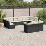 Salon de jardin avec coussins 13 pcs noir résine tressée