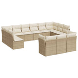 Salon de jardin avec coussins 13 pcs beige résine tressée