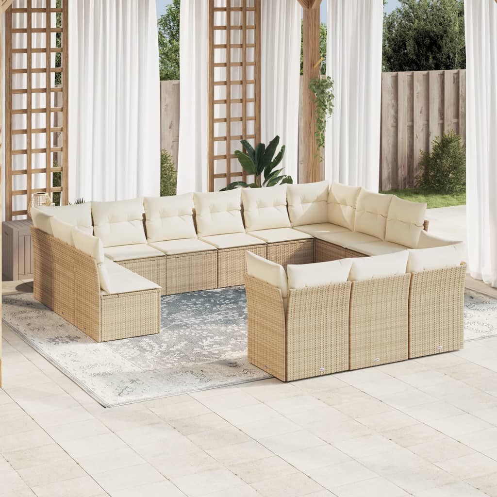 Salon de jardin avec coussins 13 pcs beige résine tressée