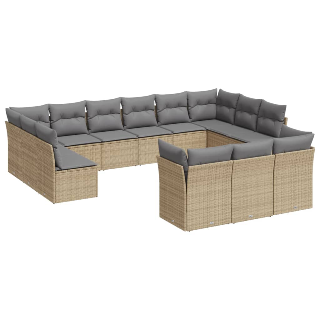 Salon de jardin avec coussins 13 pcs beige résine tressée