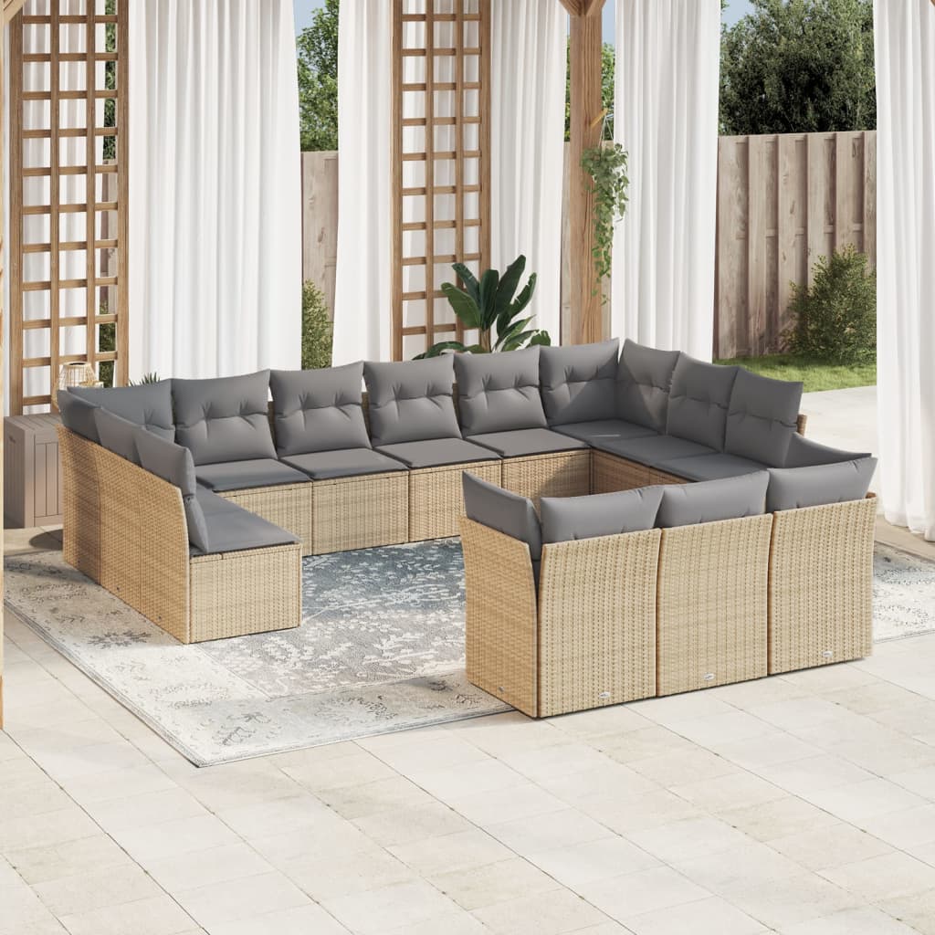 Salon de jardin avec coussins 13 pcs beige résine tressée