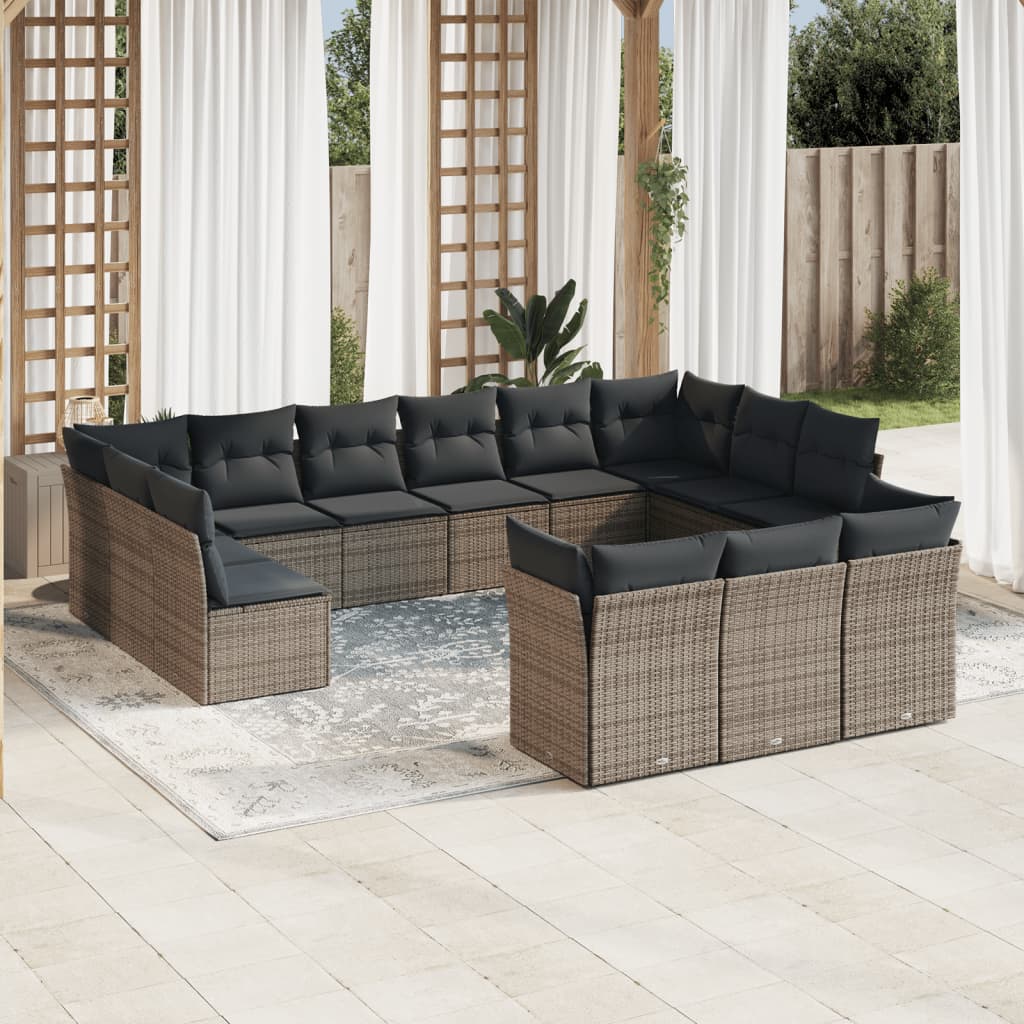 Salon de jardin avec coussins 13 pcs gris résine tressée