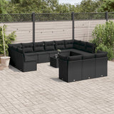 Salon de jardin avec coussins 14 pcs noir résine tressée