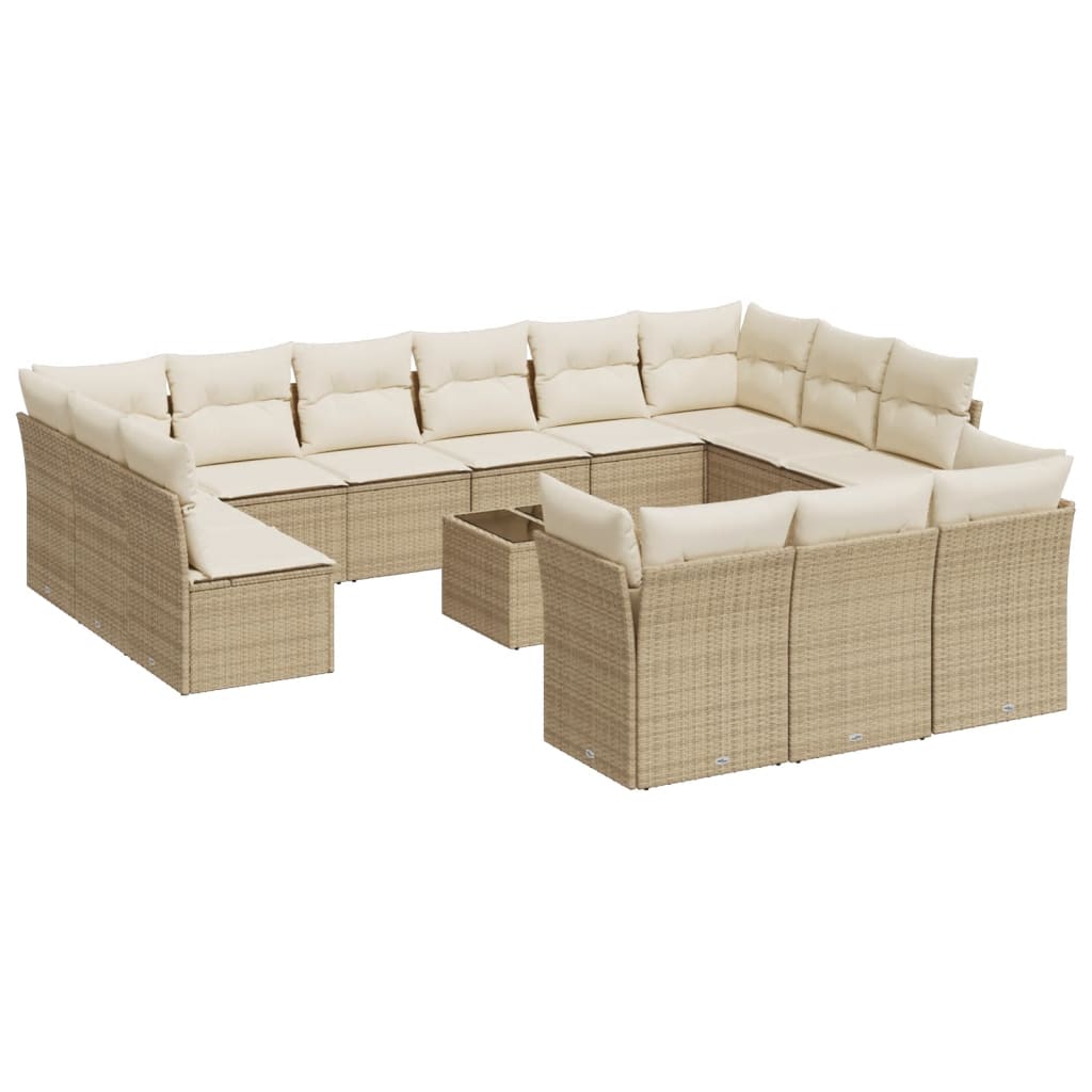 Salon de jardin avec coussins 14 pcs beige résine tressée