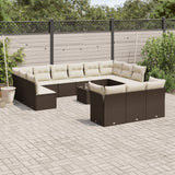 Salon de jardin avec coussins 14 pcs marron résine tressée