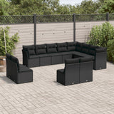 Salon de jardin 12 pcs avec coussins noir résine tressée