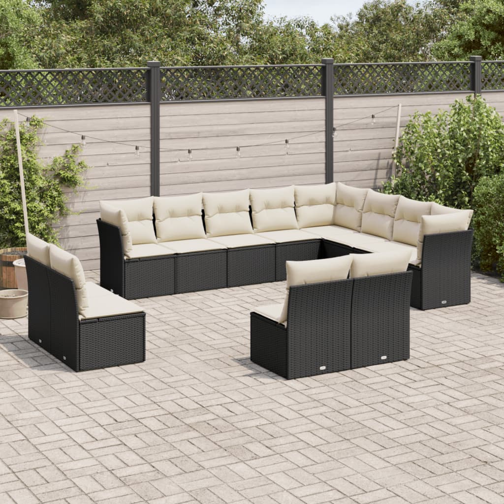 Salon de jardin 12 pcs avec coussins noir résine tressée