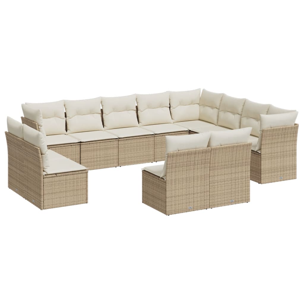 Salon de jardin avec coussins 12 pcs beige résine tressée