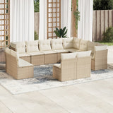 Salon de jardin avec coussins 12 pcs beige résine tressée