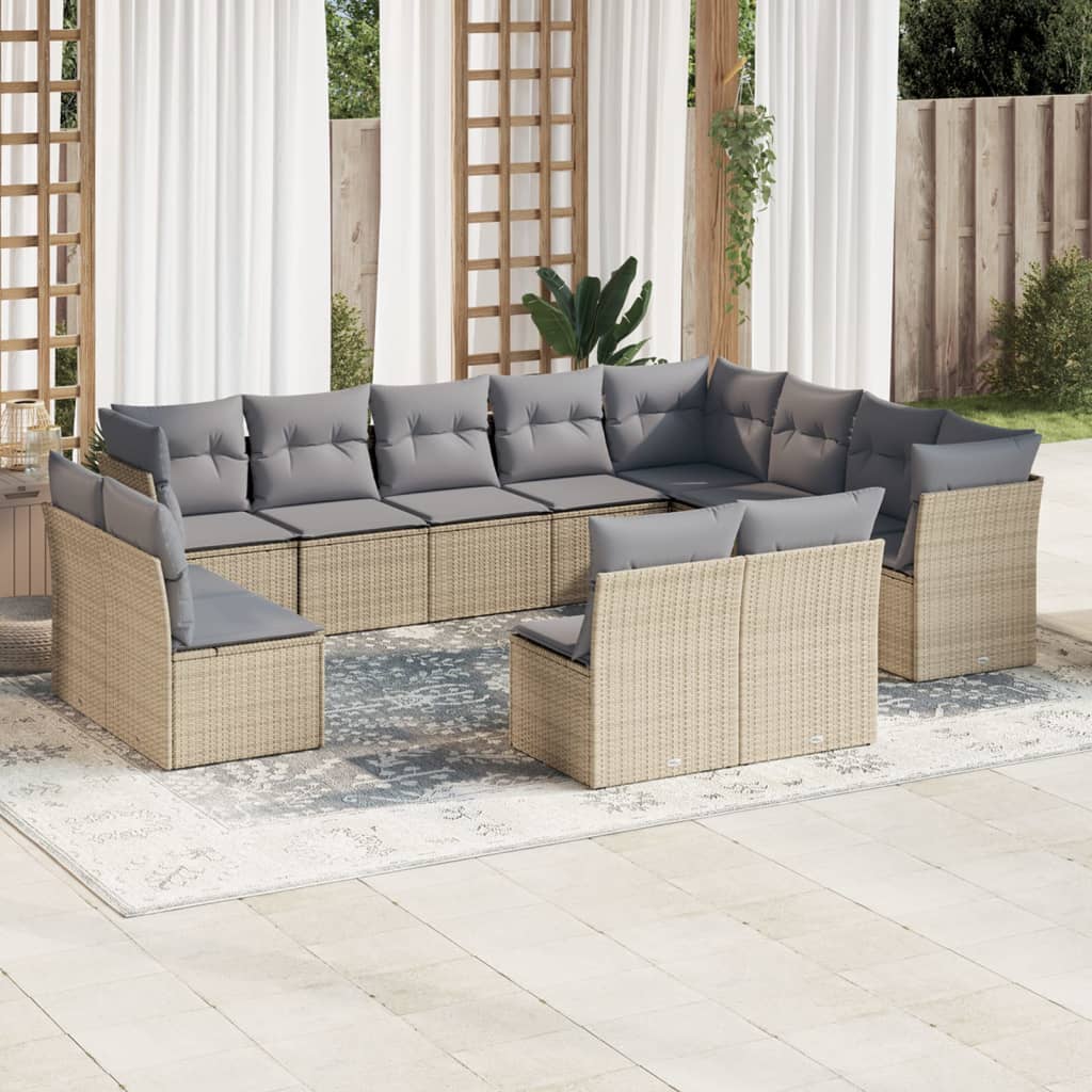 Salon de jardin avec coussins 12 pcs beige résine tressée