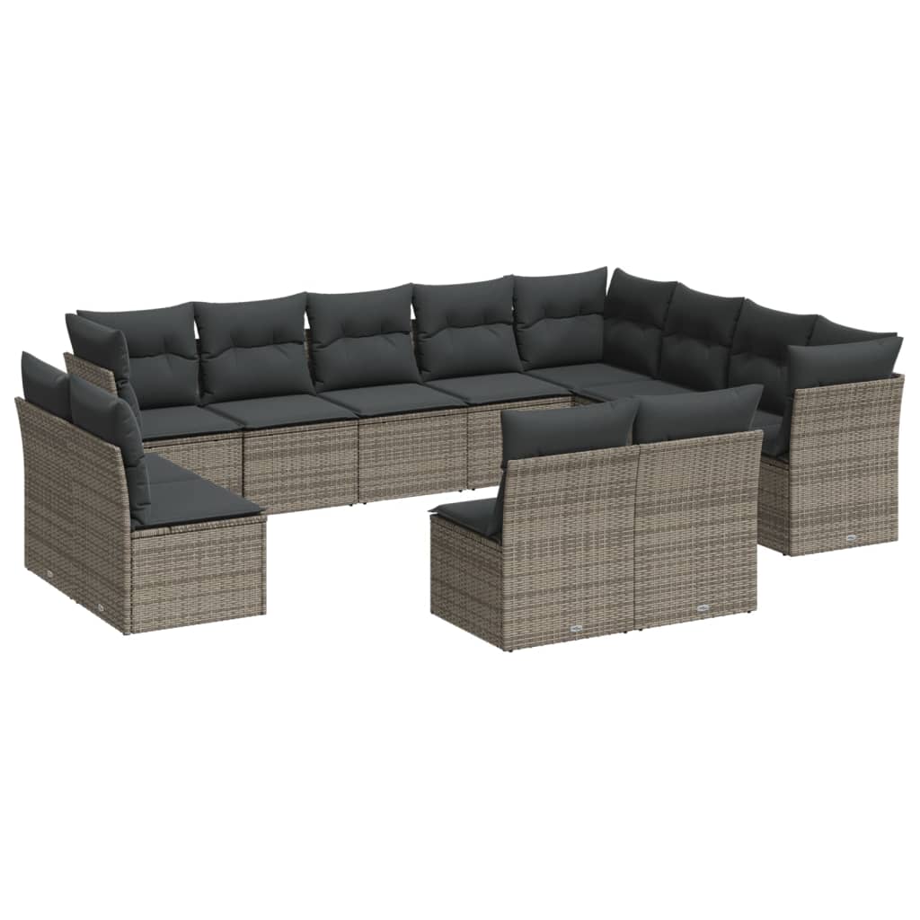 Garden furniture set with cushions 12 pcs gray woven resin