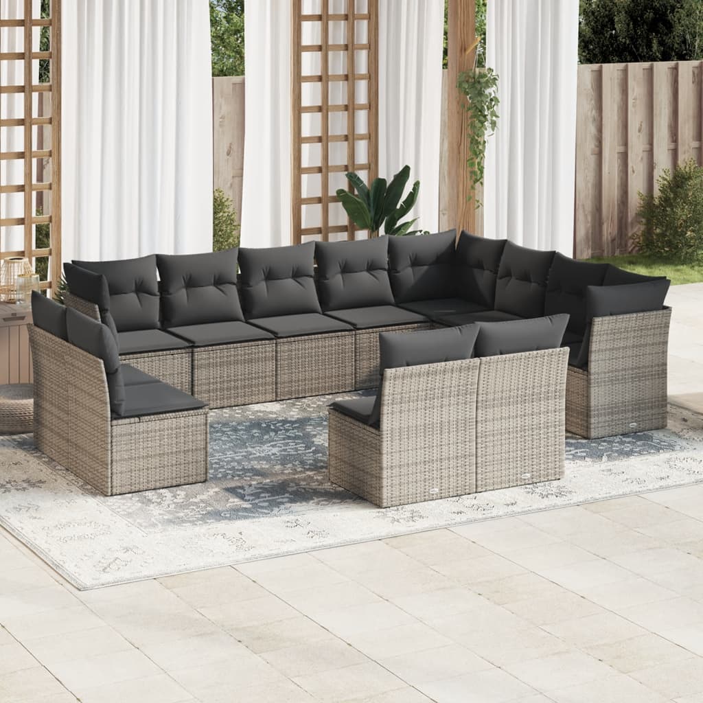 Garden furniture set with cushions 12 pcs gray woven resin