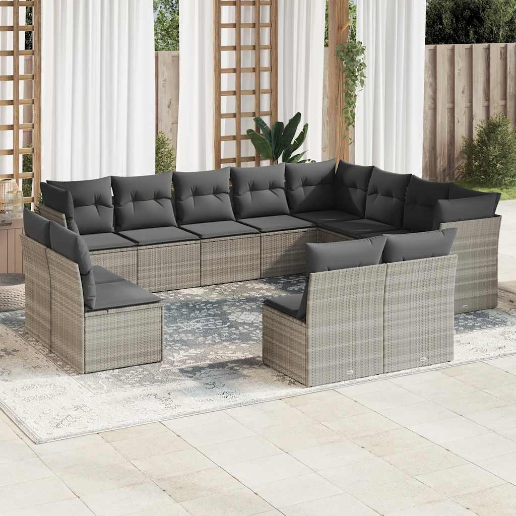 Salon de jardin avec coussins 12 pcs gris clair résine tressée