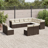 Garden furniture set with cushions 12 pcs brown woven resin