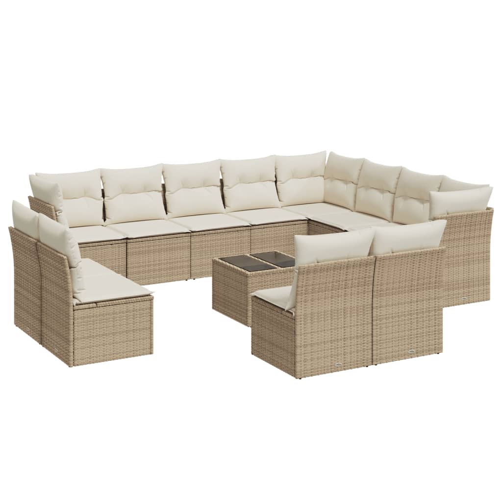 Salon de jardin avec coussins 13 pcs beige résine tressée