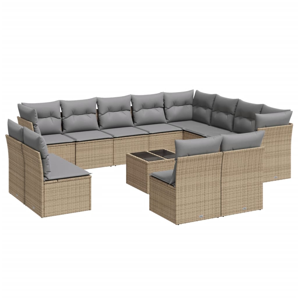 Salon de jardin avec coussins 13 pcs beige résine tressée