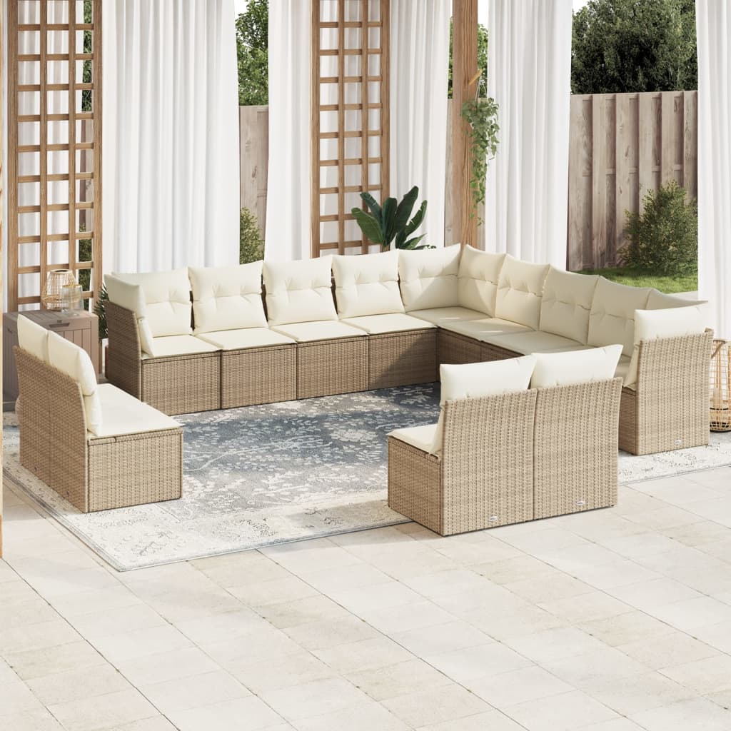 Salon de jardin avec coussins 13 pcs beige résine tressée