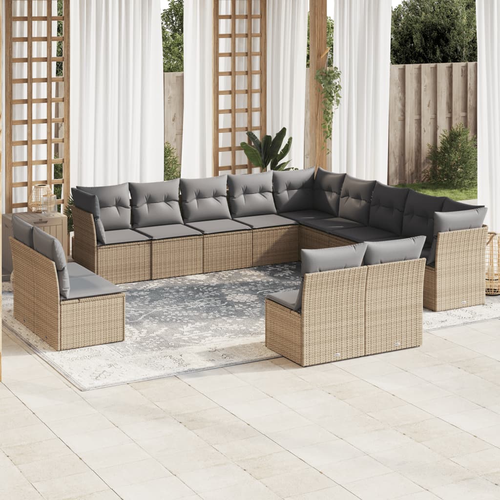 Salon de jardin avec coussins 13 pcs beige résine tressée