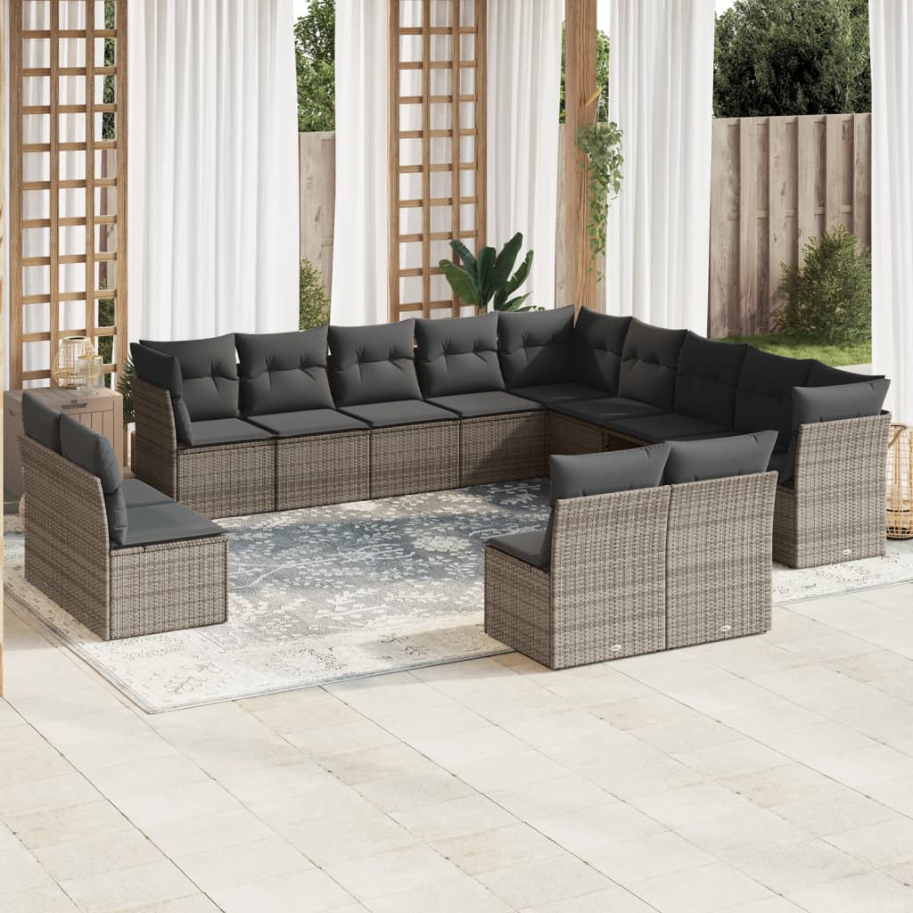 Salon de jardin avec coussins 13 pcs gris résine tressée