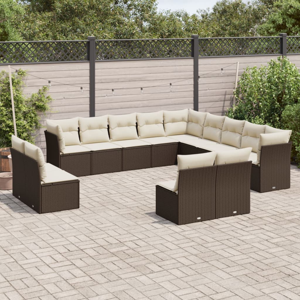 Salon de jardin avec coussins 13 pcs marron résine tressée